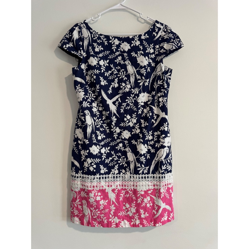Vacation Dress Eliza J Tropical Parrot Floral‎ Sheath Women 10 Navy Lace Summer